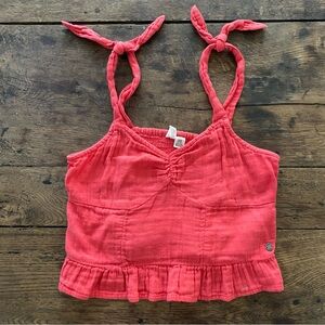 Roxy Vibrant Coral Top with Ruffle Detail Size Small
